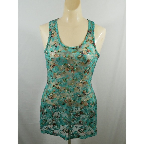 Wet Seal Blue Lace Sheer Top Floral Tank S - Picture 1 of 9